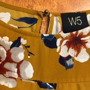 W5 Mustard Floral Keyhole Top with Navy & White Accents
